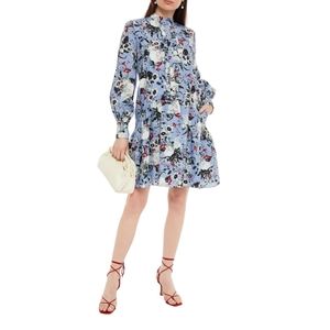 Erdem Quentin Ruffled Floral-print Cotton-poplin Dress in Blue
